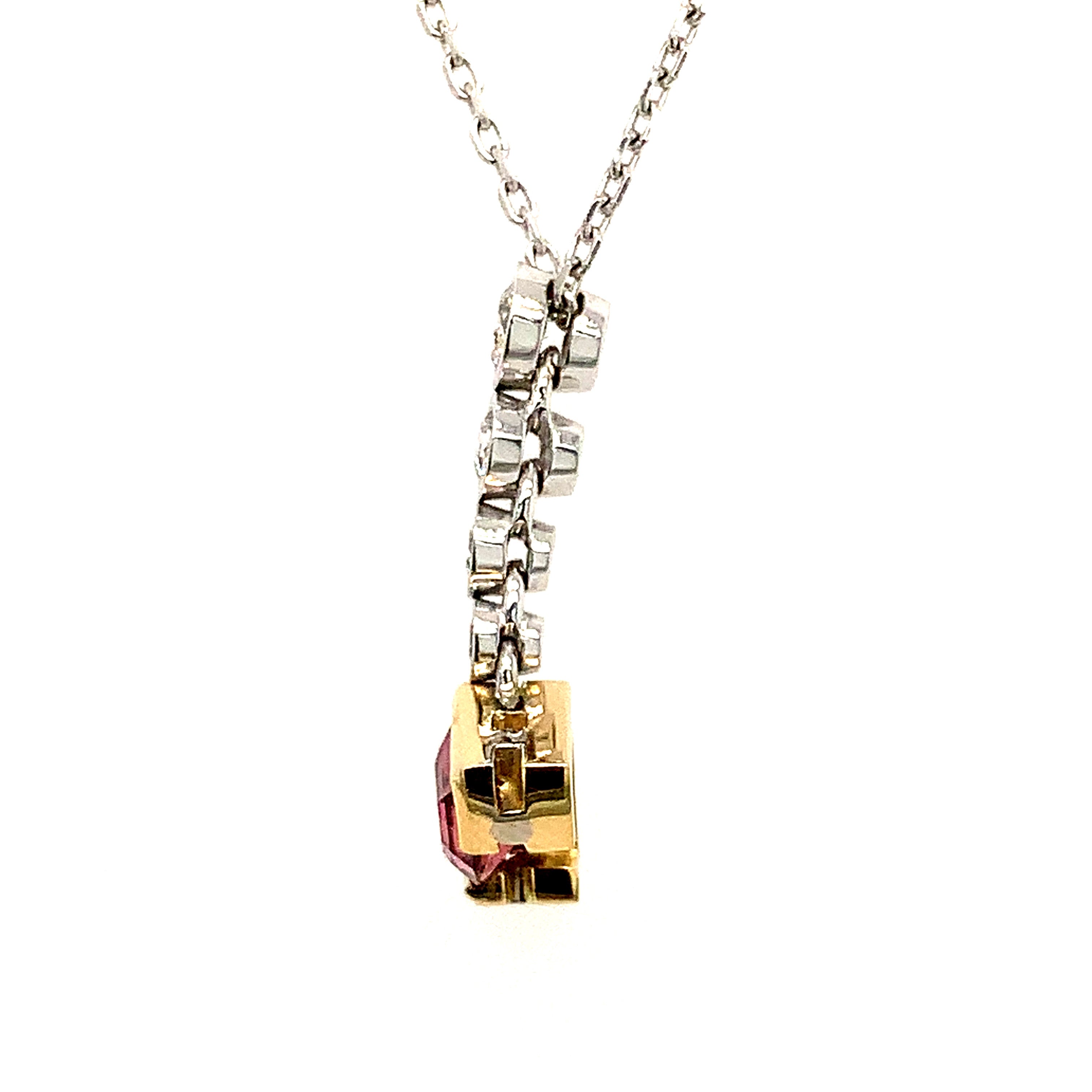 18kt Wit/geelgouden set collier & oorbellen met toermarlijn & diamant