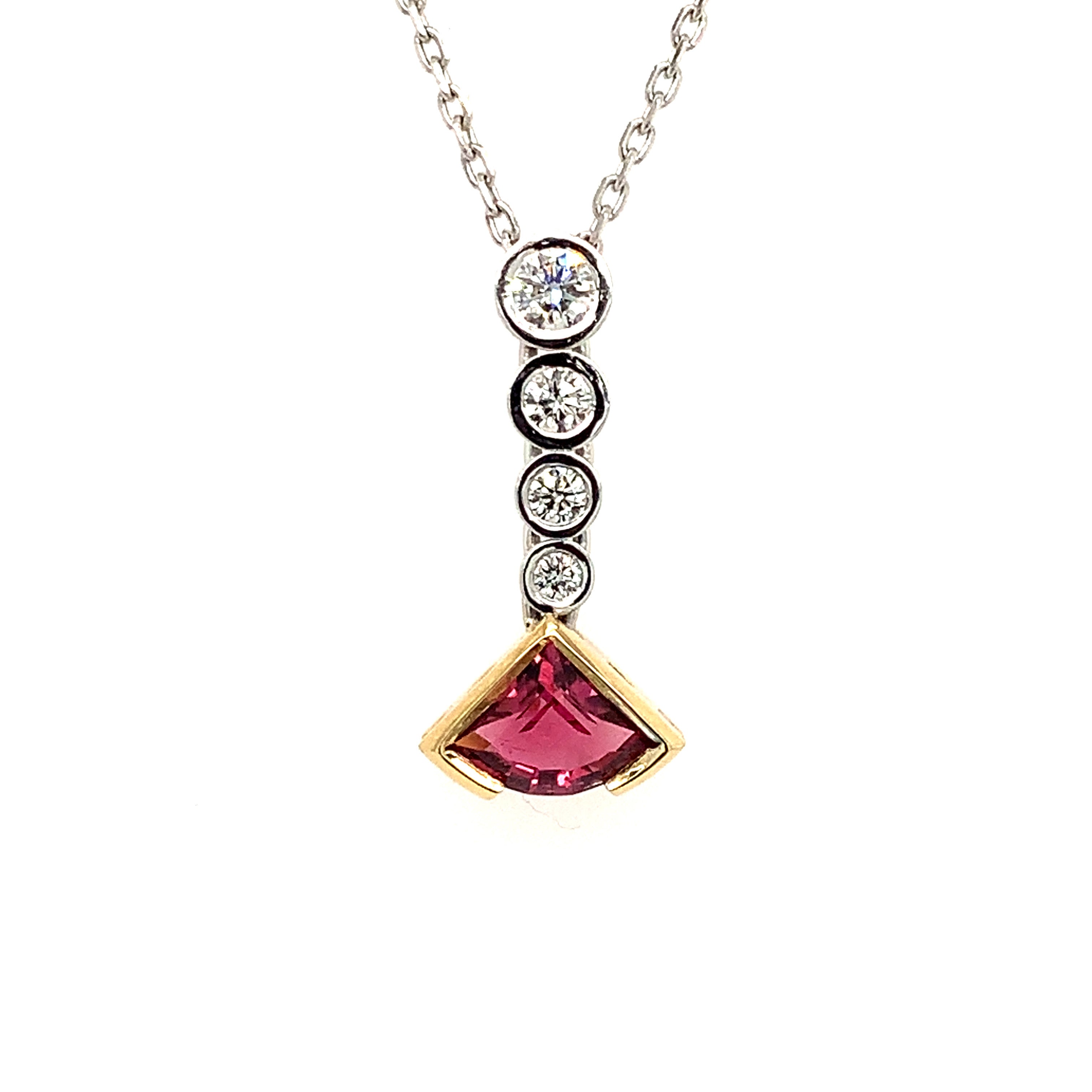 18kt Wit/geelgouden set collier & oorbellen met toermarlijn & diamant