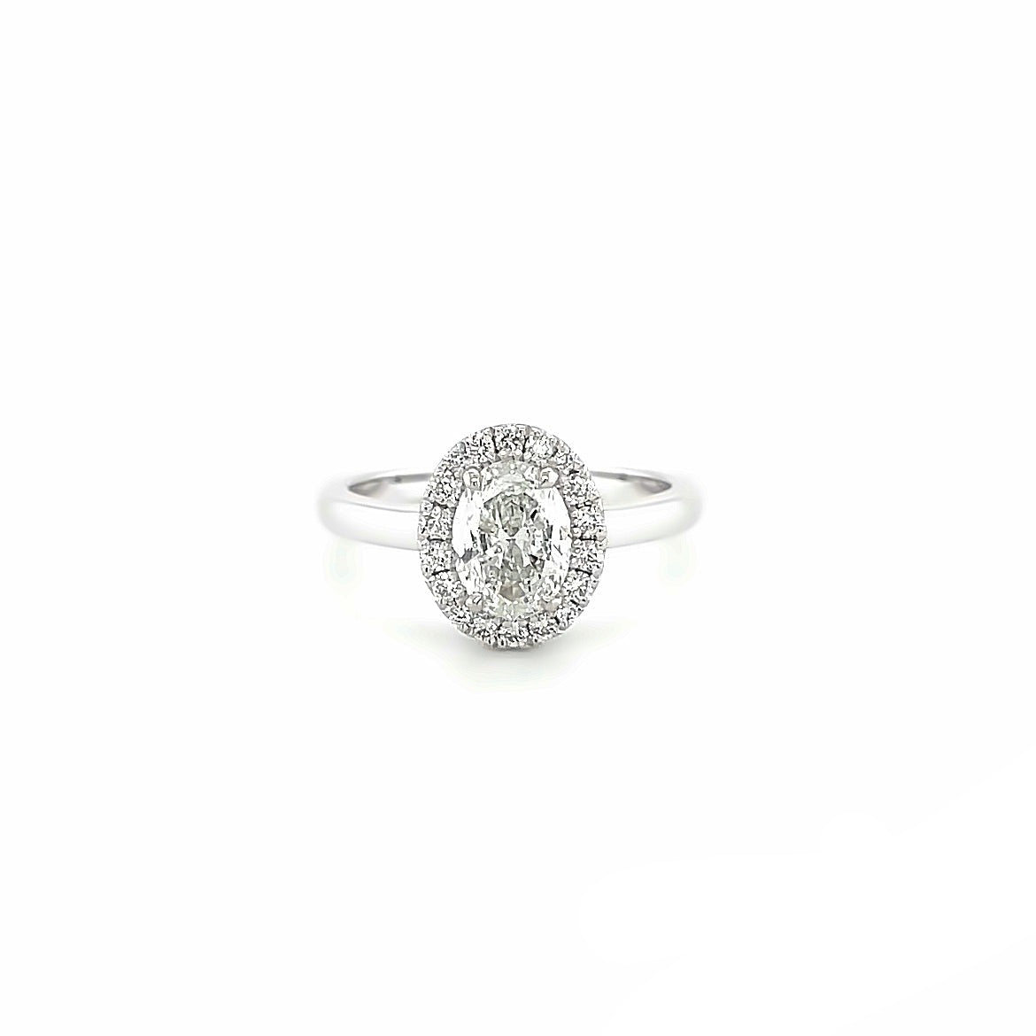 18kt verlovingring witgouden halo ring bezet met diamanten