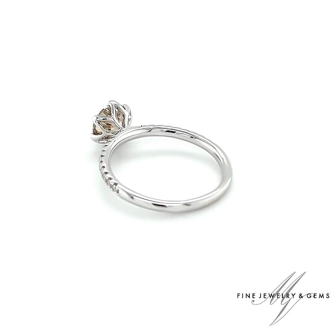 18kt verlovings witgouden solitair ring bezet met champagne diamant & diamanten in band