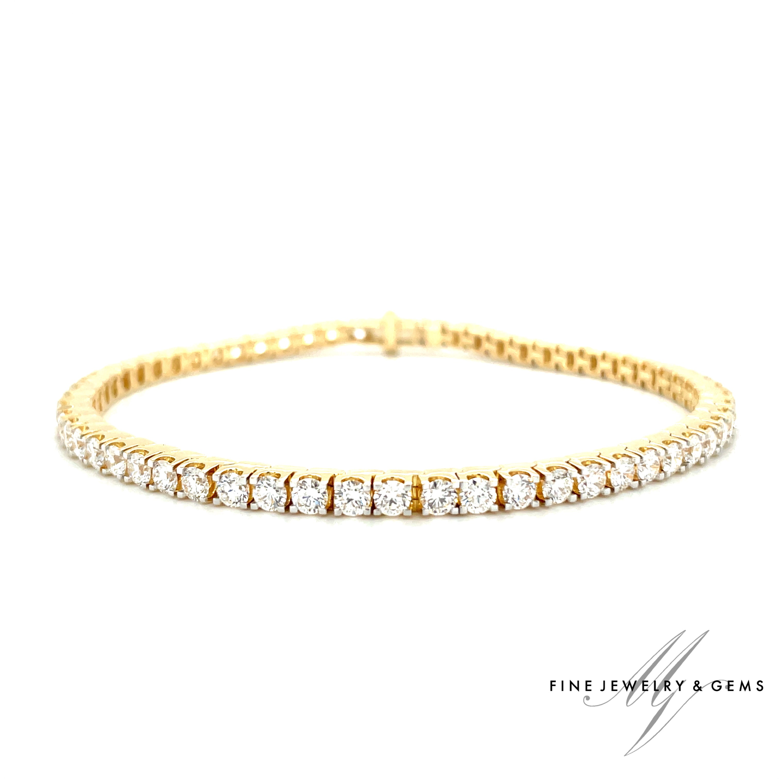 18kt geelgouden tennis armband bezet met 5.96ct diamant