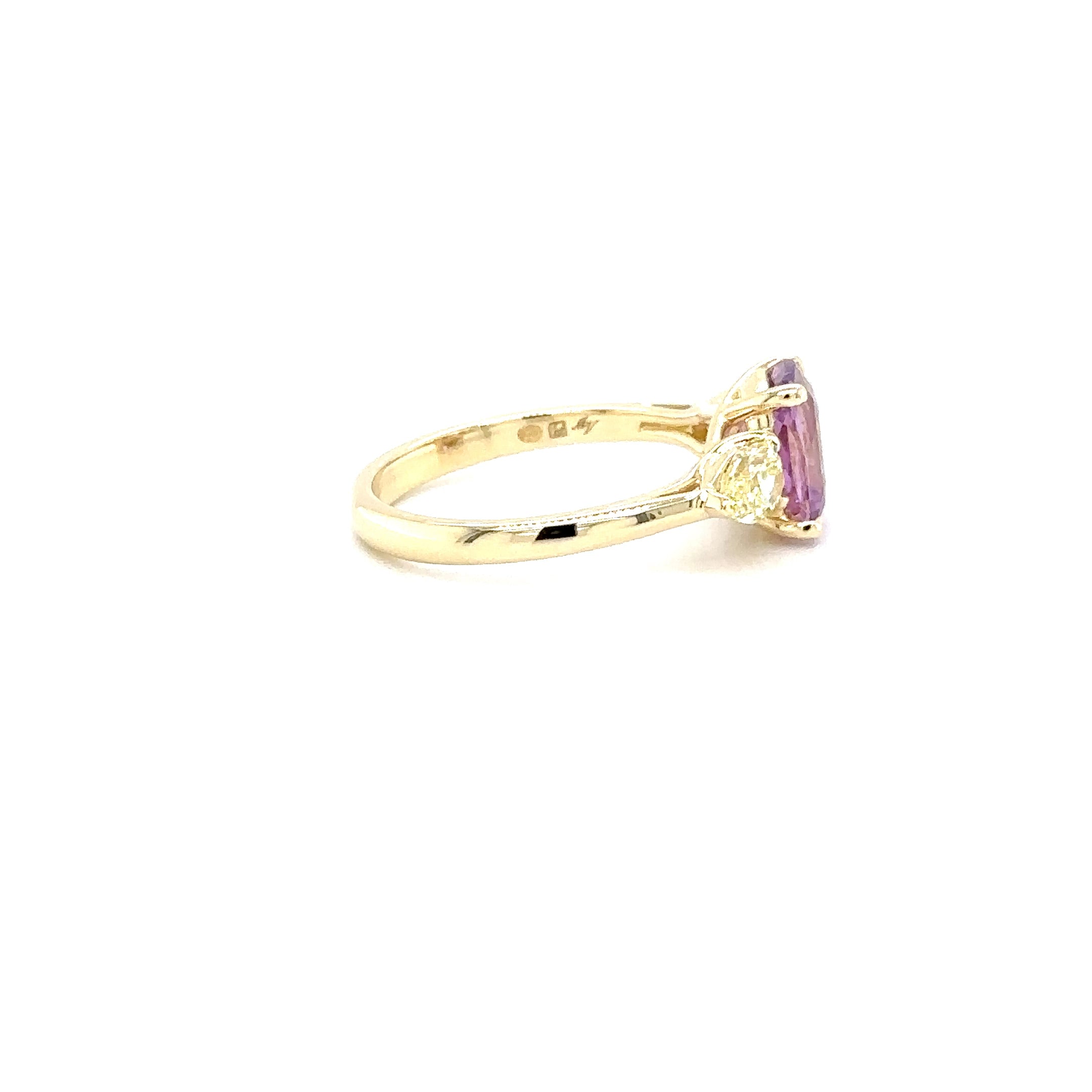18kt geelgouden ring bezet met roze saffier & fancy yellow diamant