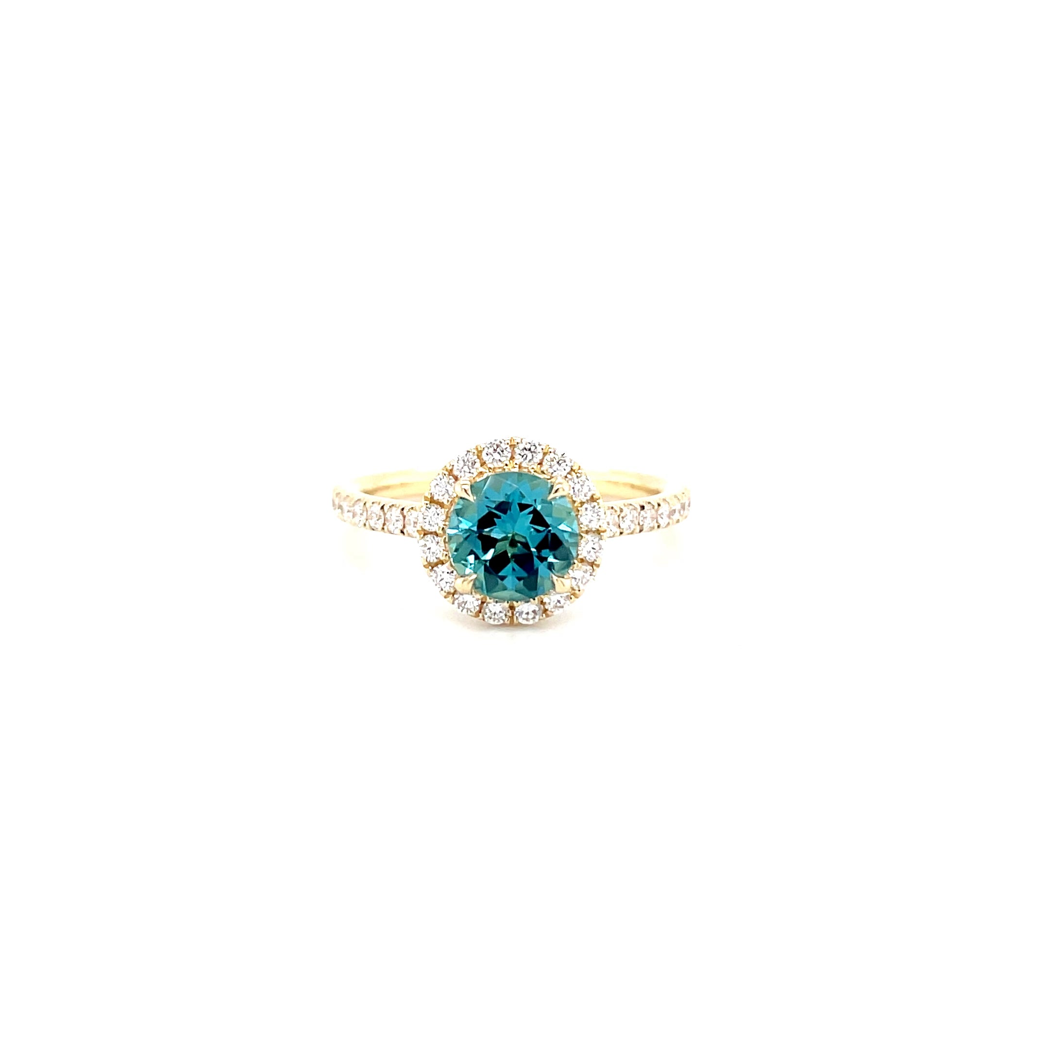 18kt geelgouden ring bezet met Indigoliet toermalijn & diamant