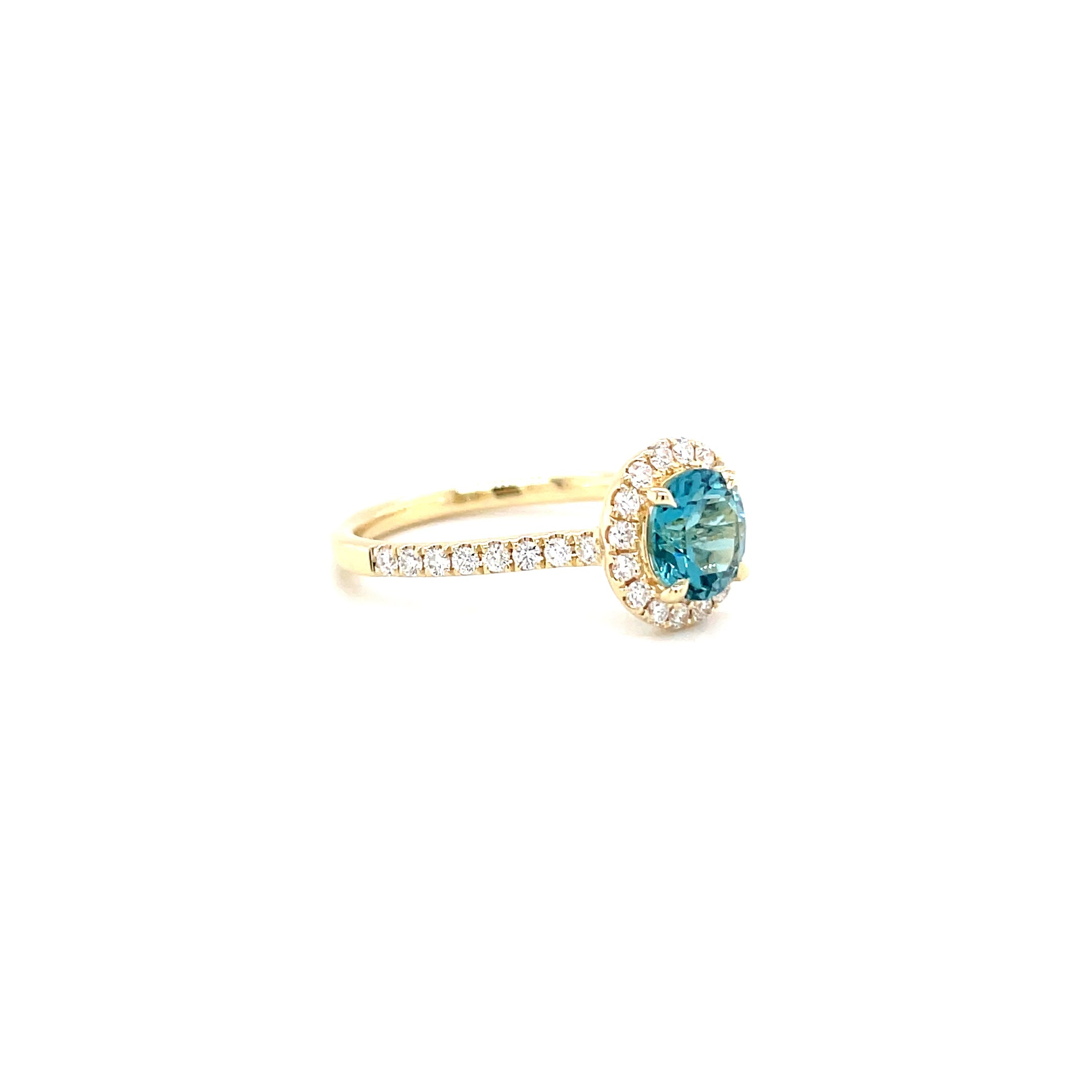 18kt geelgouden ring bezet met Indigoliet toermalijn & diamant