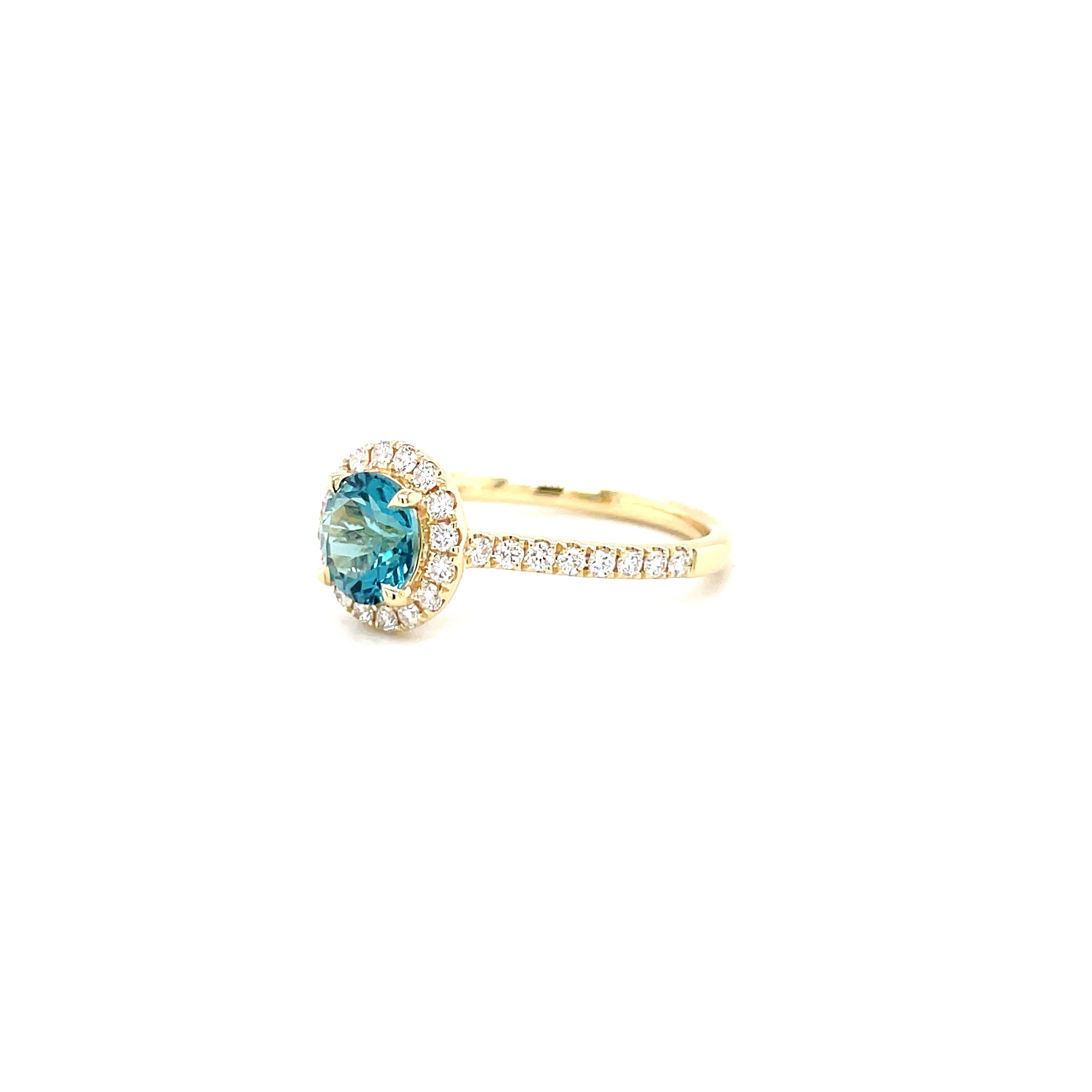 18kt geelgouden ring bezet met Indigoliet toermalijn & diamant