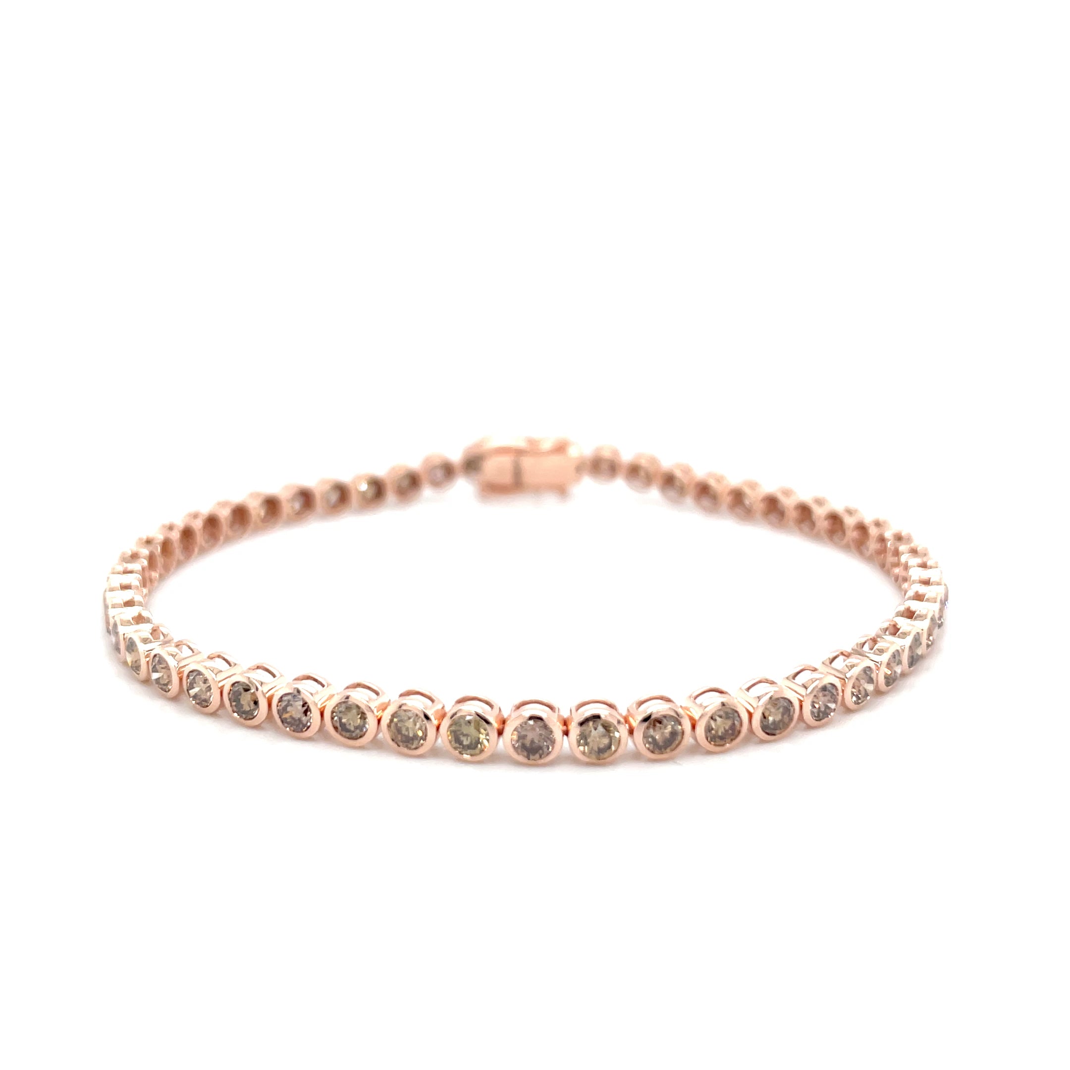18kt rosegouden tennis armband bezet met champagne diamant