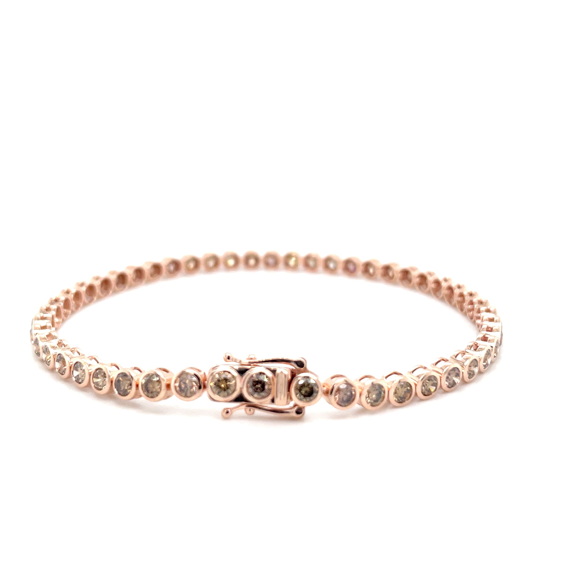18kt rosegouden tennis armband bezet met champagne diamant