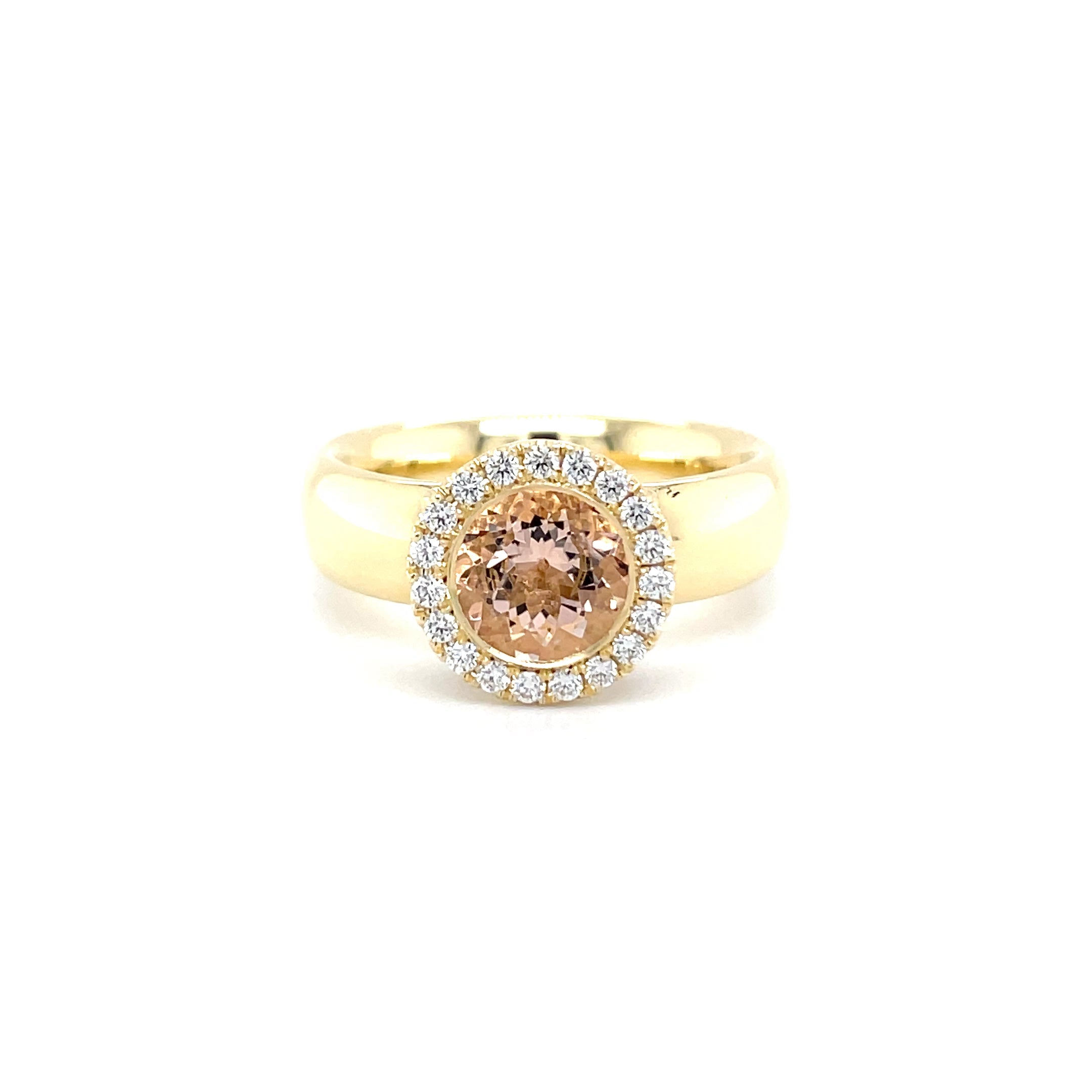 18kt geelgouden ring bezet met morganiet & diamant