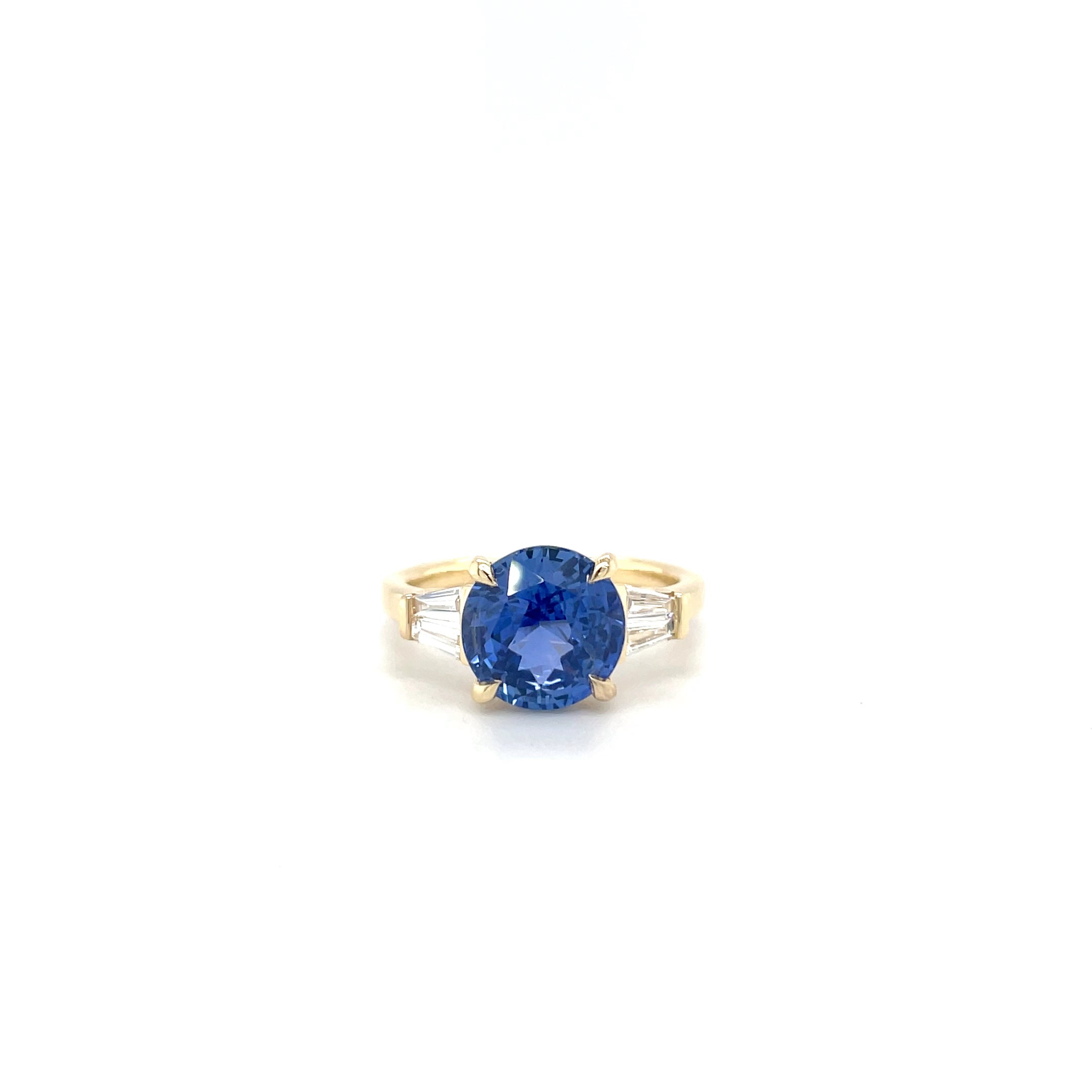 18kt geelgouden ring bezet met saffier en diamant