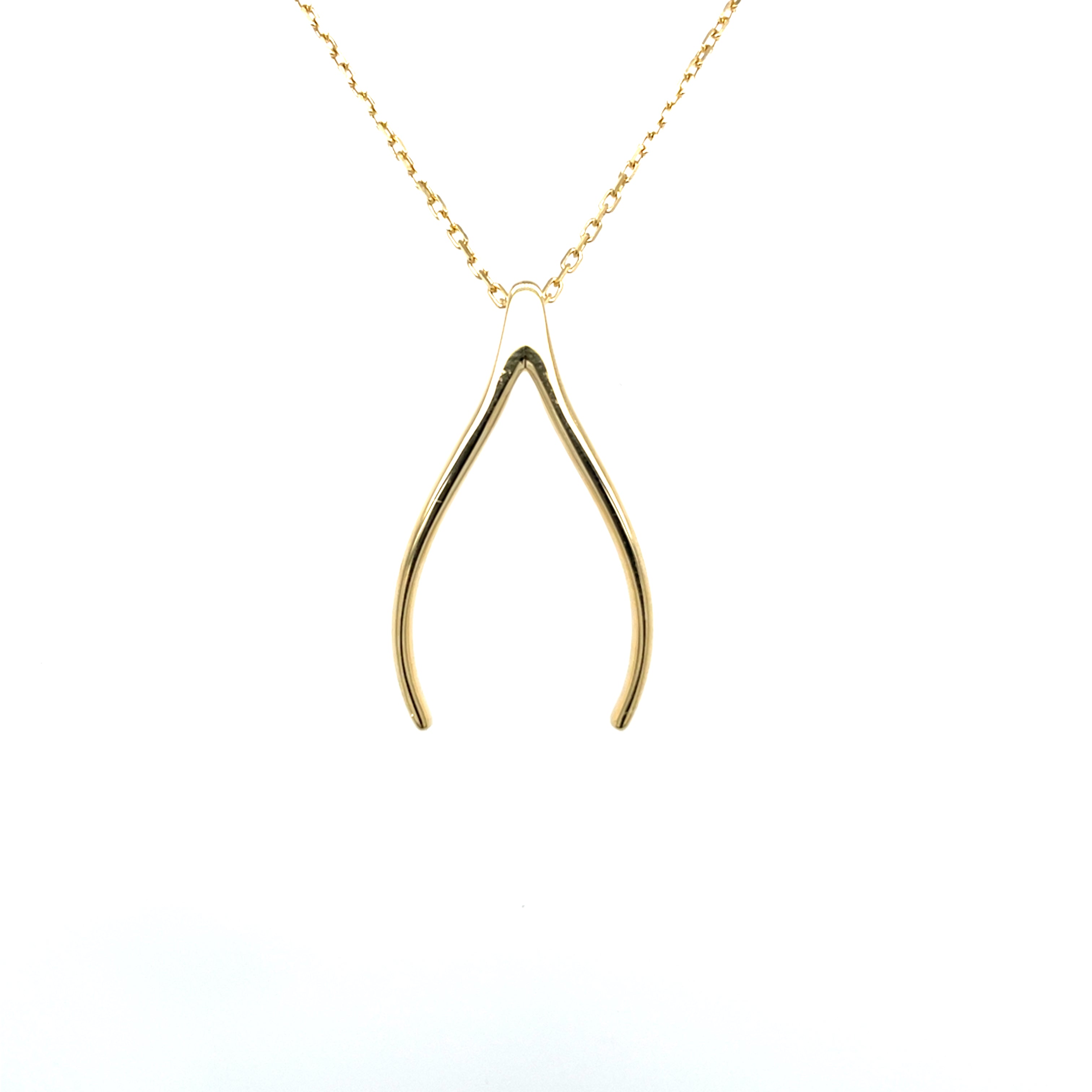 18kt geelgouden collier wishbone hanger voor het aan hangen van een ring