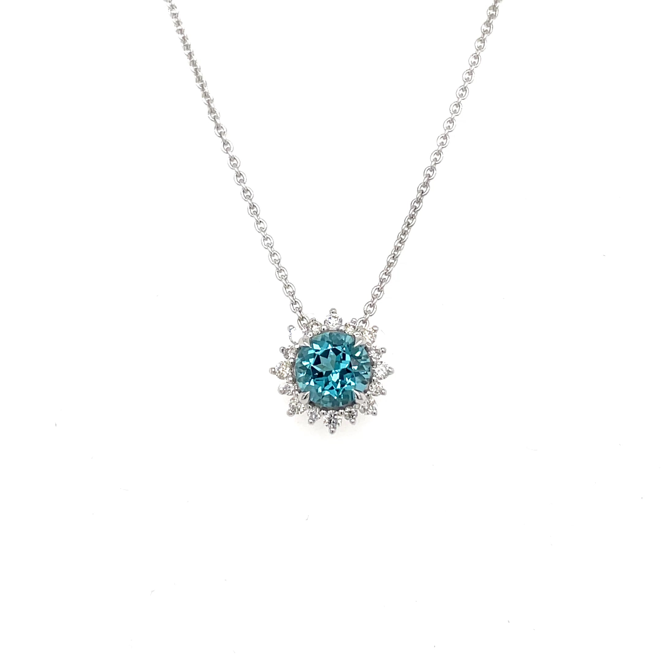18kt witgouden collier bezet met indigoliet toermalijn en diamant