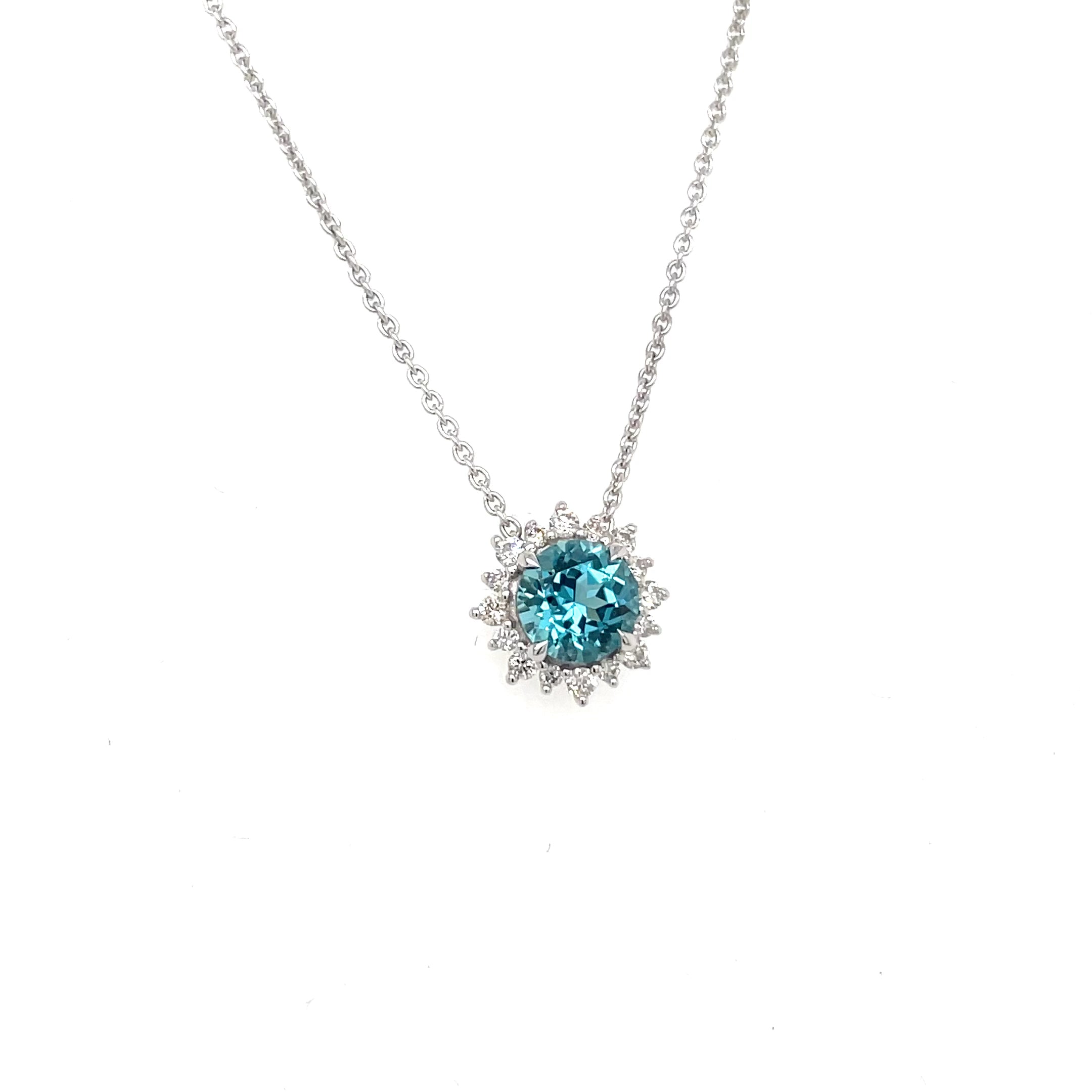 18kt witgouden collier bezet met indigoliet toermalijn en diamant