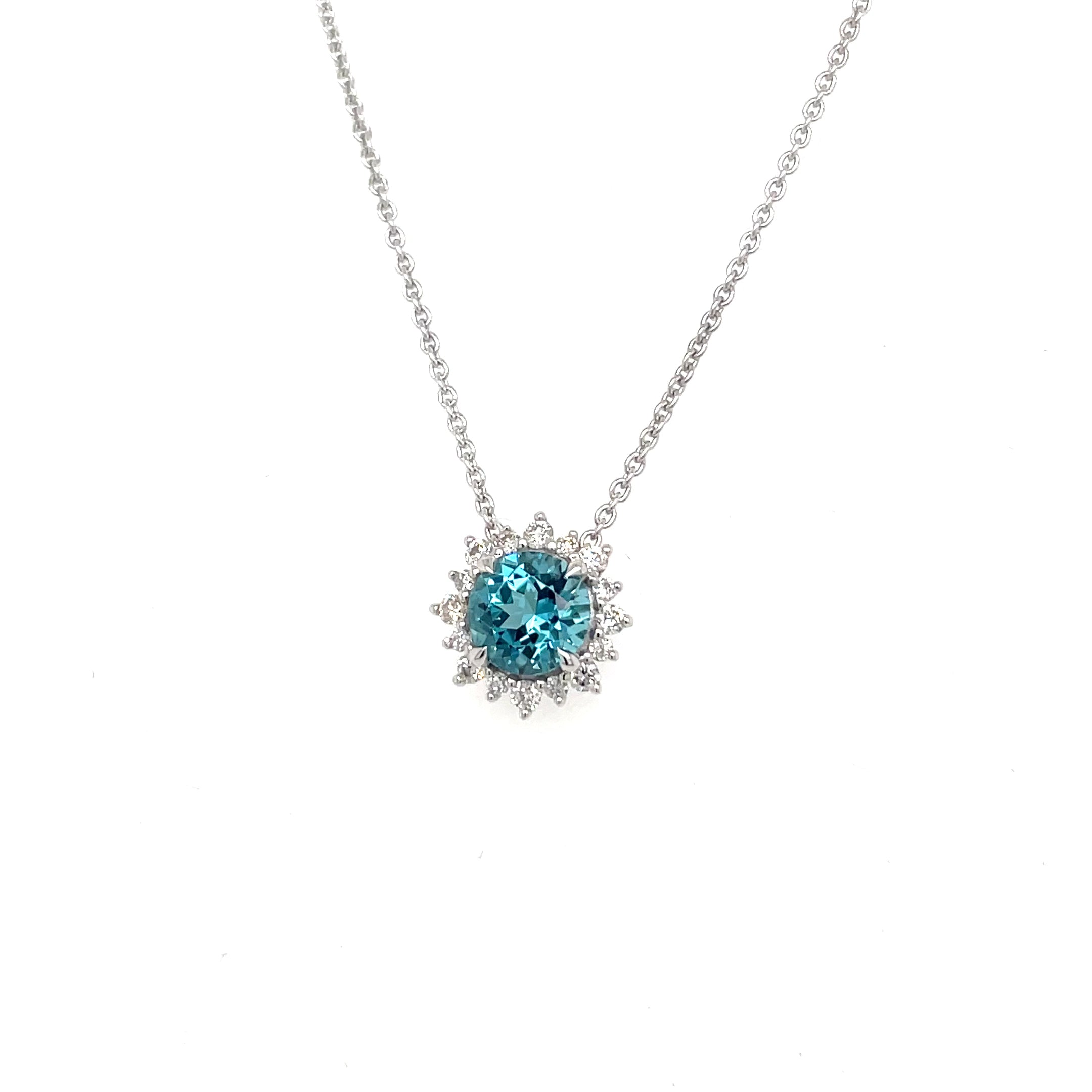 18kt witgouden collier bezet met indigoliet toermalijn en diamant