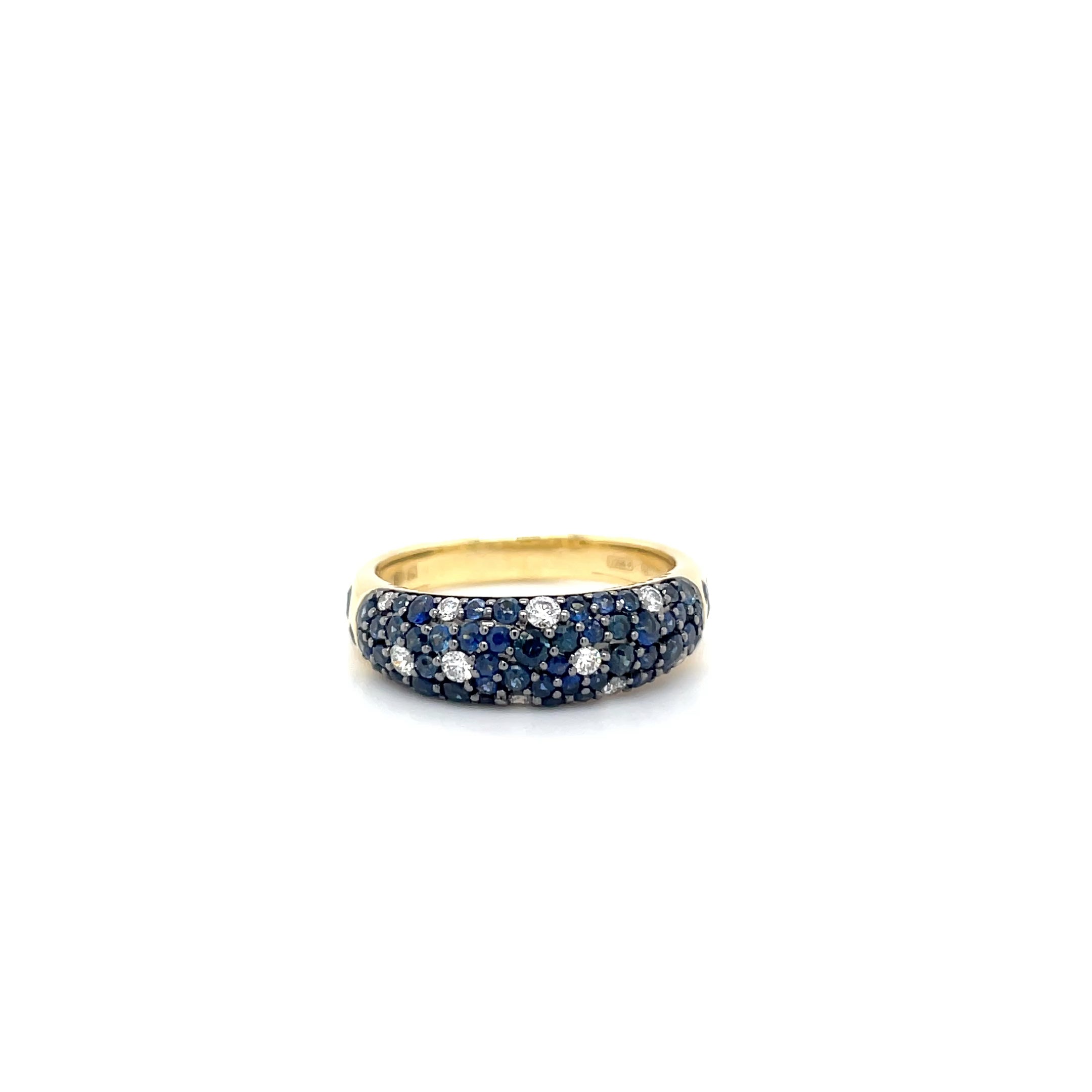 18kt geelgouden Ponte Vecchio ring bezet met saffier en diamant