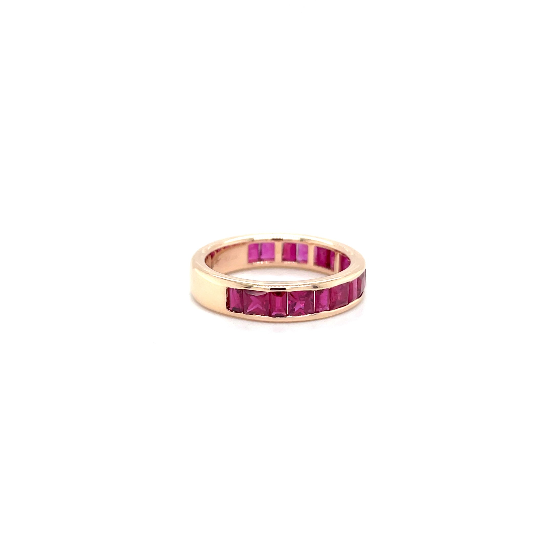 18kt rosegouden alliance ring rails bezet met robijn