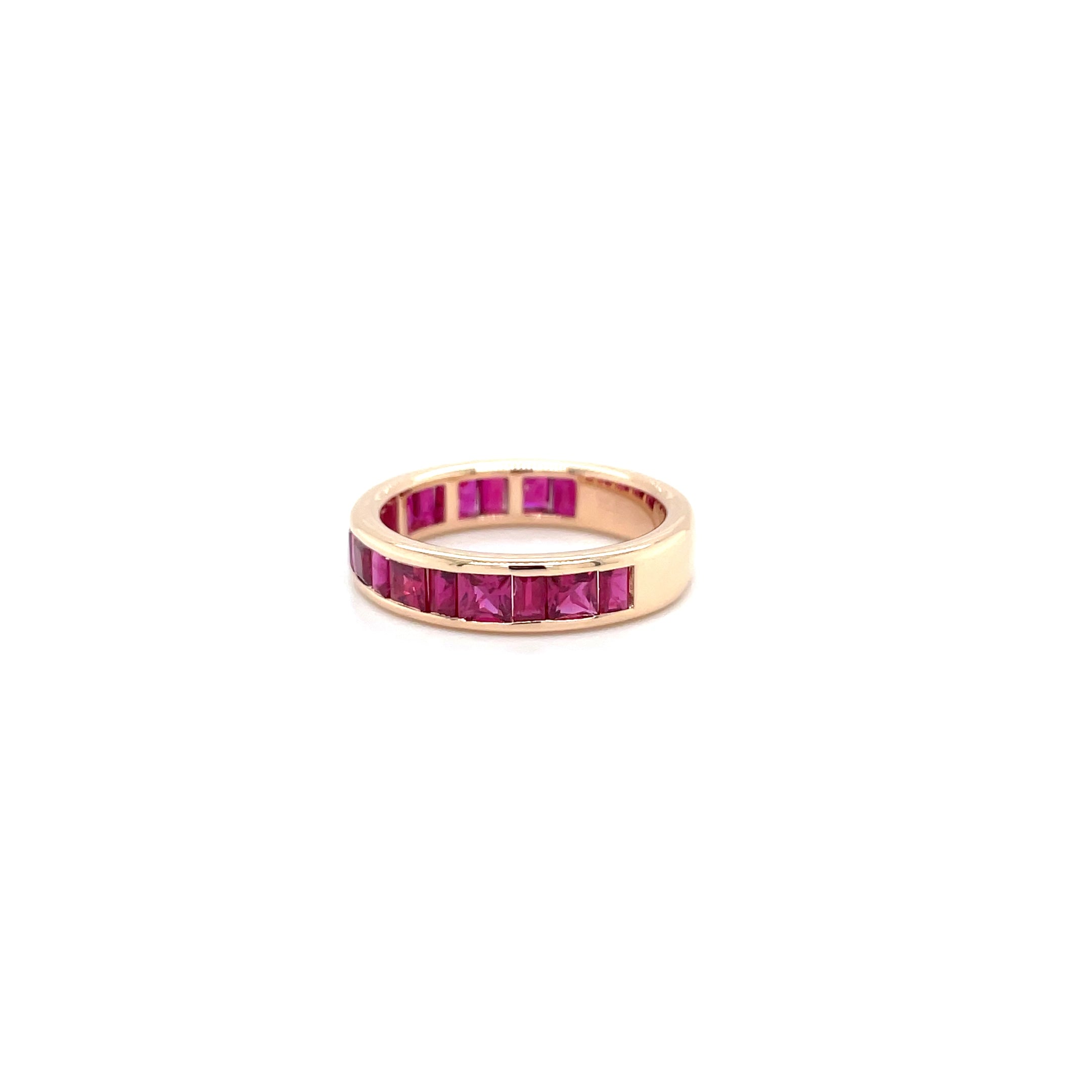 18kt rosegouden alliance ring rails bezet met robijn