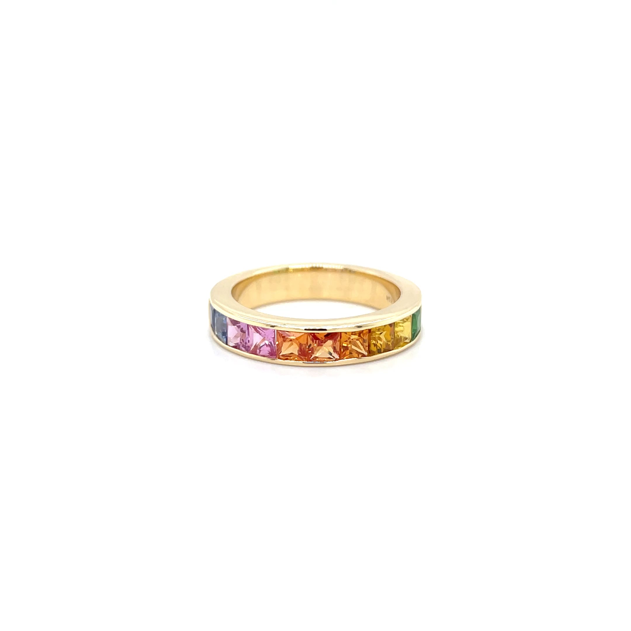18kt geelgouden ring bezet met multicolor saffieren