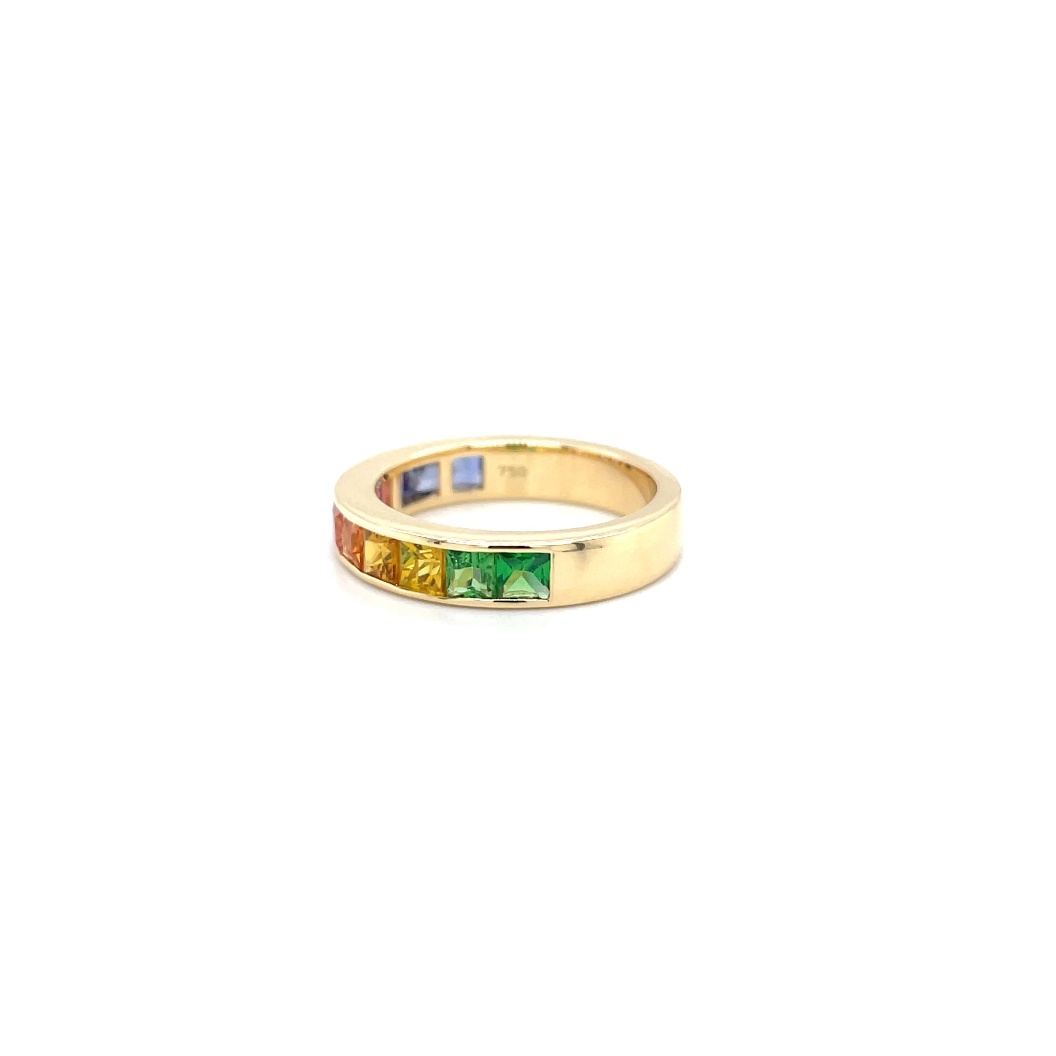 18kt geelgouden ring bezet met multicolor saffieren