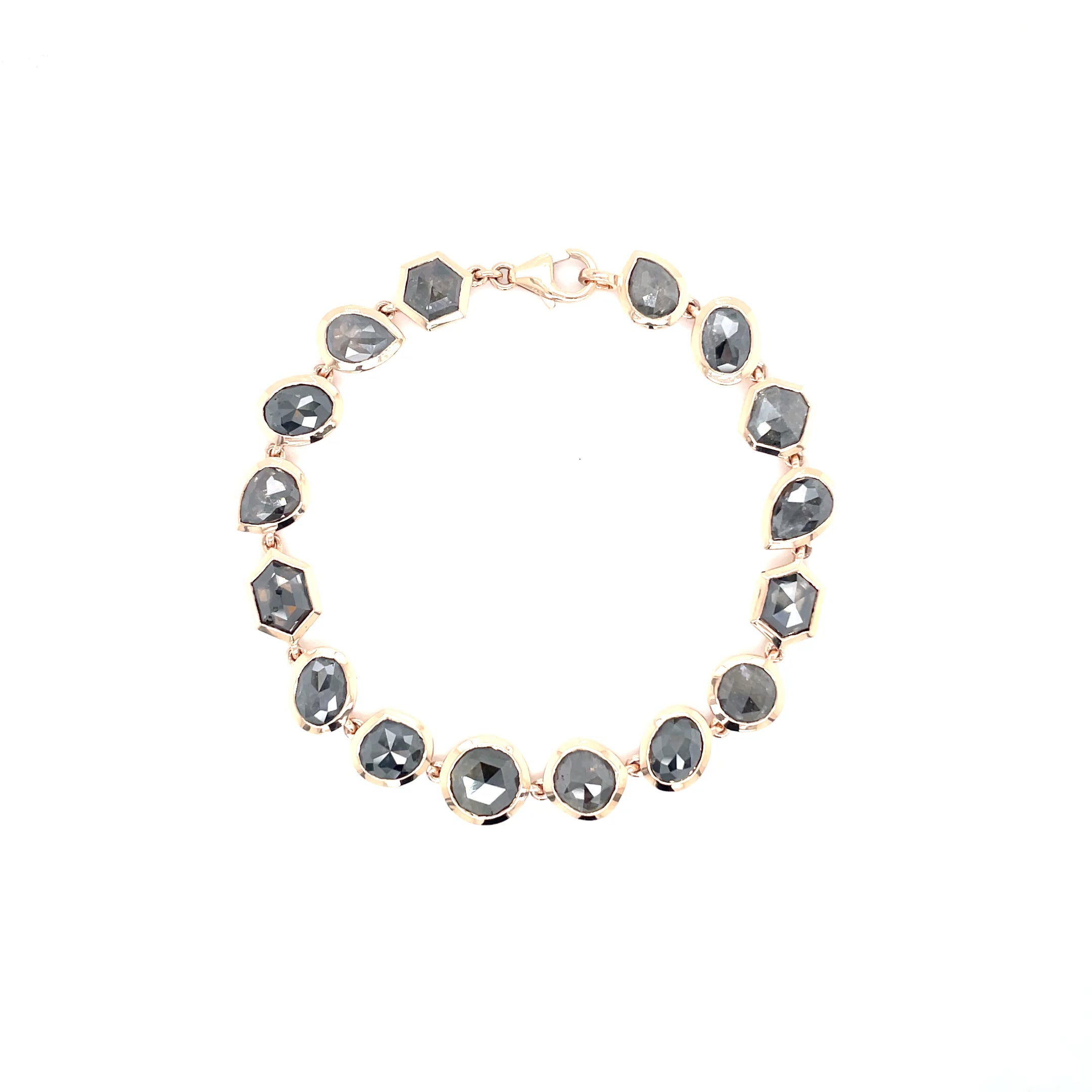 14kt rosegouden armband bezet met diverse uniek roos geslepen salt & pepper diamant