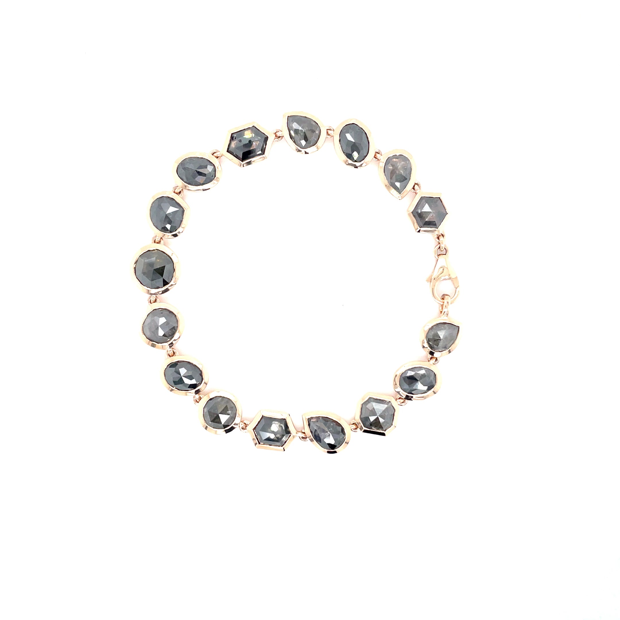 14kt rosegouden armband bezet met diverse uniek roos geslepen salt & pepper diamant