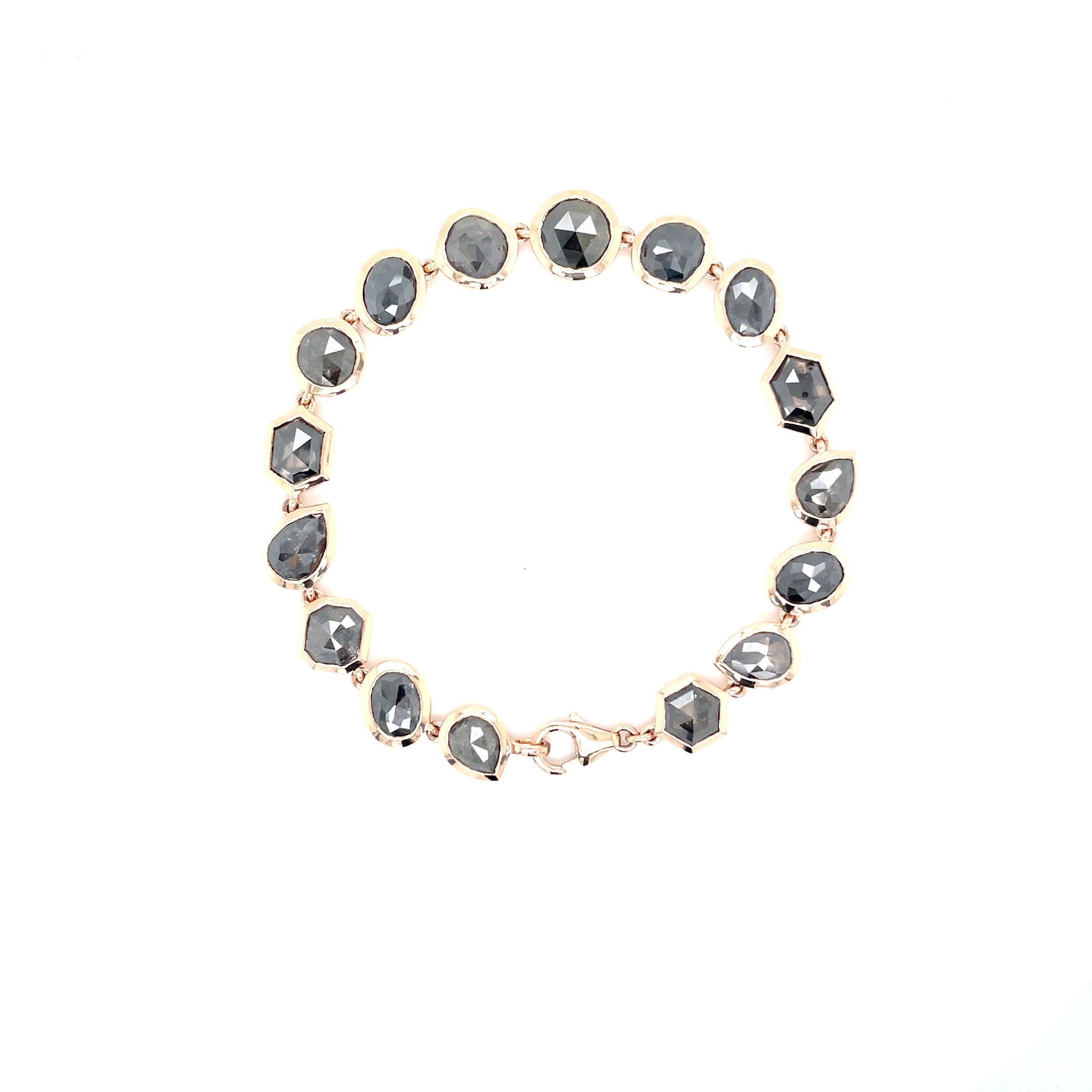 14kt rosegouden armband bezet met diverse uniek roos geslepen salt & pepper diamant