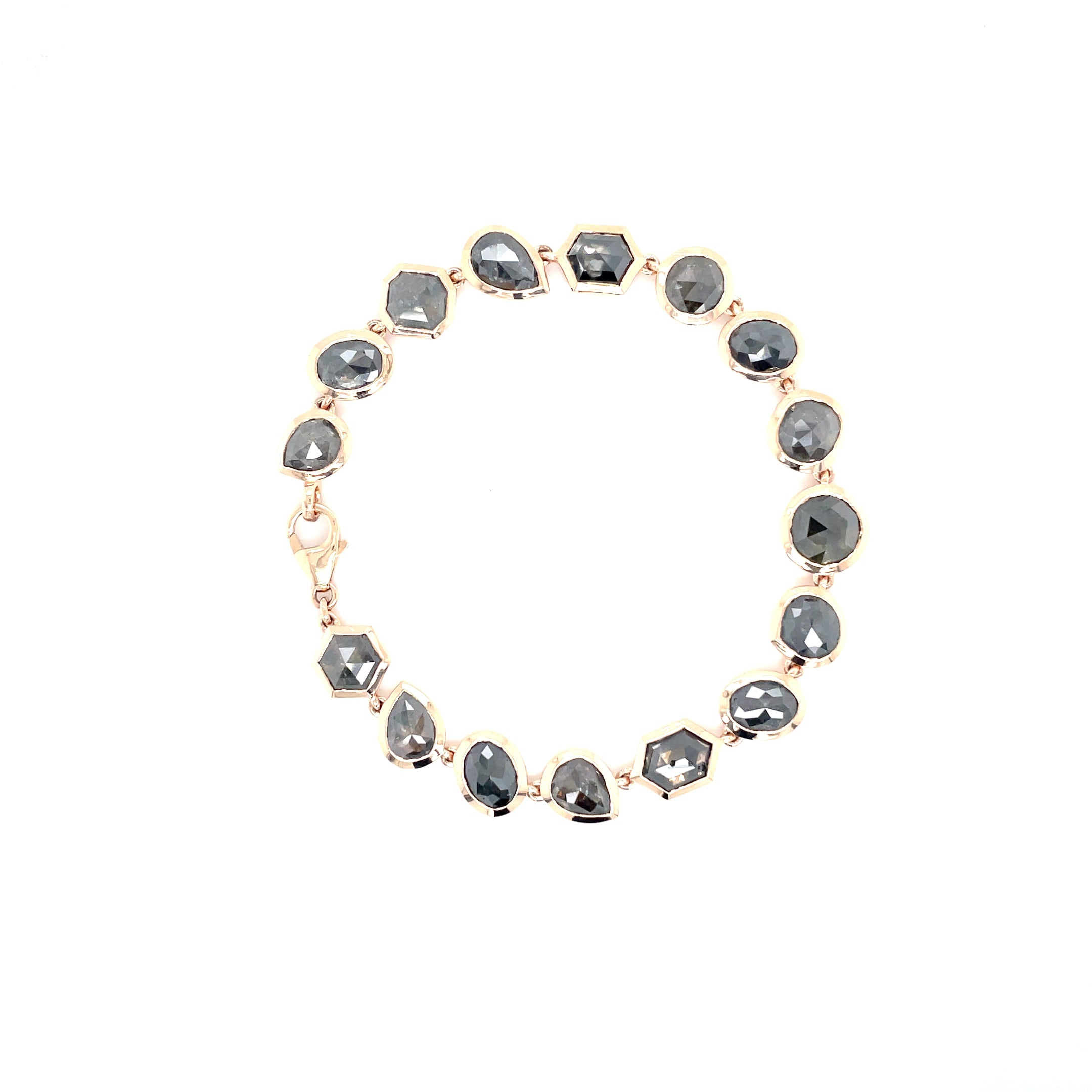 14kt rosegouden armband bezet met diverse uniek roos geslepen salt & pepper diamant
