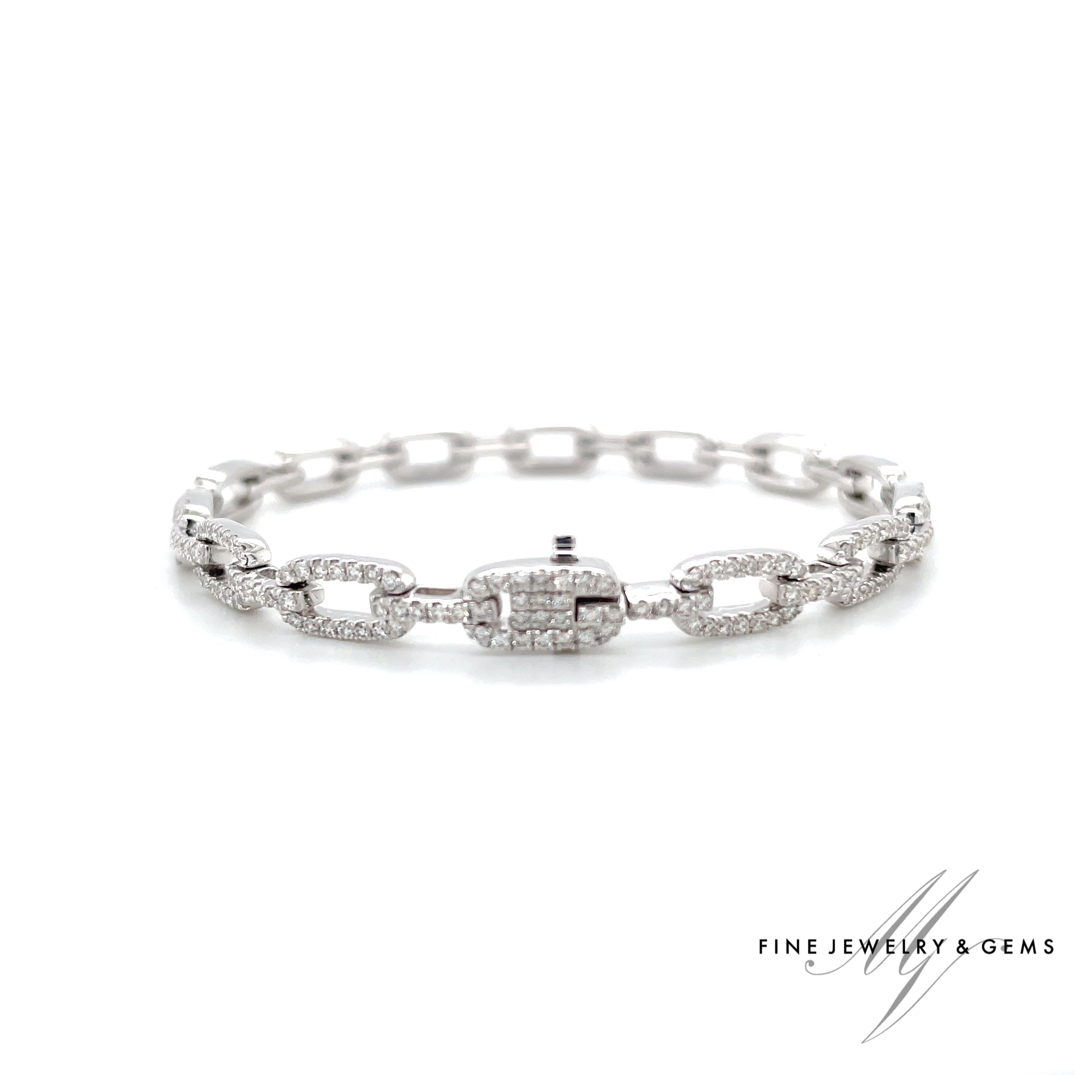 18kt witgouden schakelarmband bezet met diamant