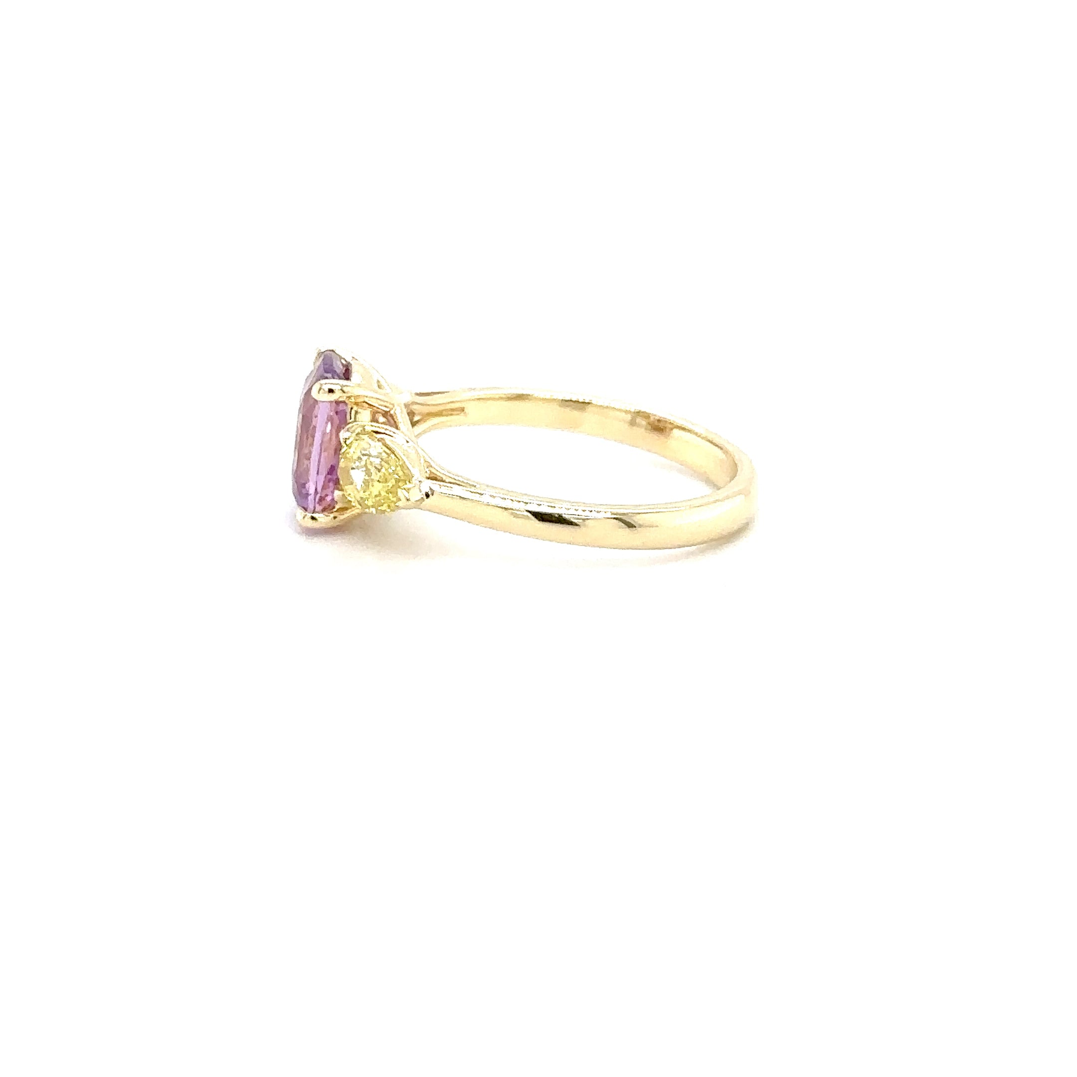 18kt geelgouden ring bezet met roze saffier & fancy yellow diamant