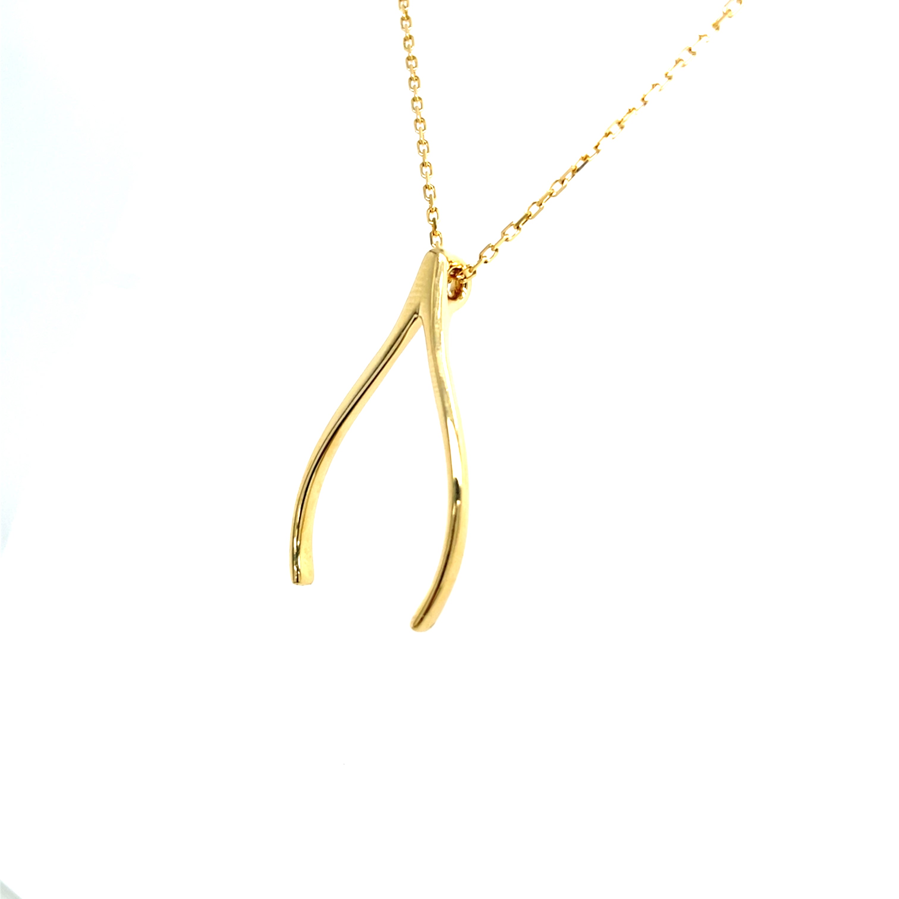 18kt geelgouden collier wishbone hanger voor het aan hangen van een ring