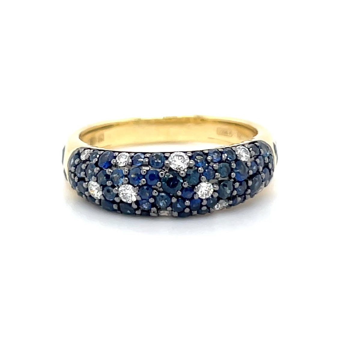 18kt geelgouden Ponte Vecchio ring bezet met saffier en diamant