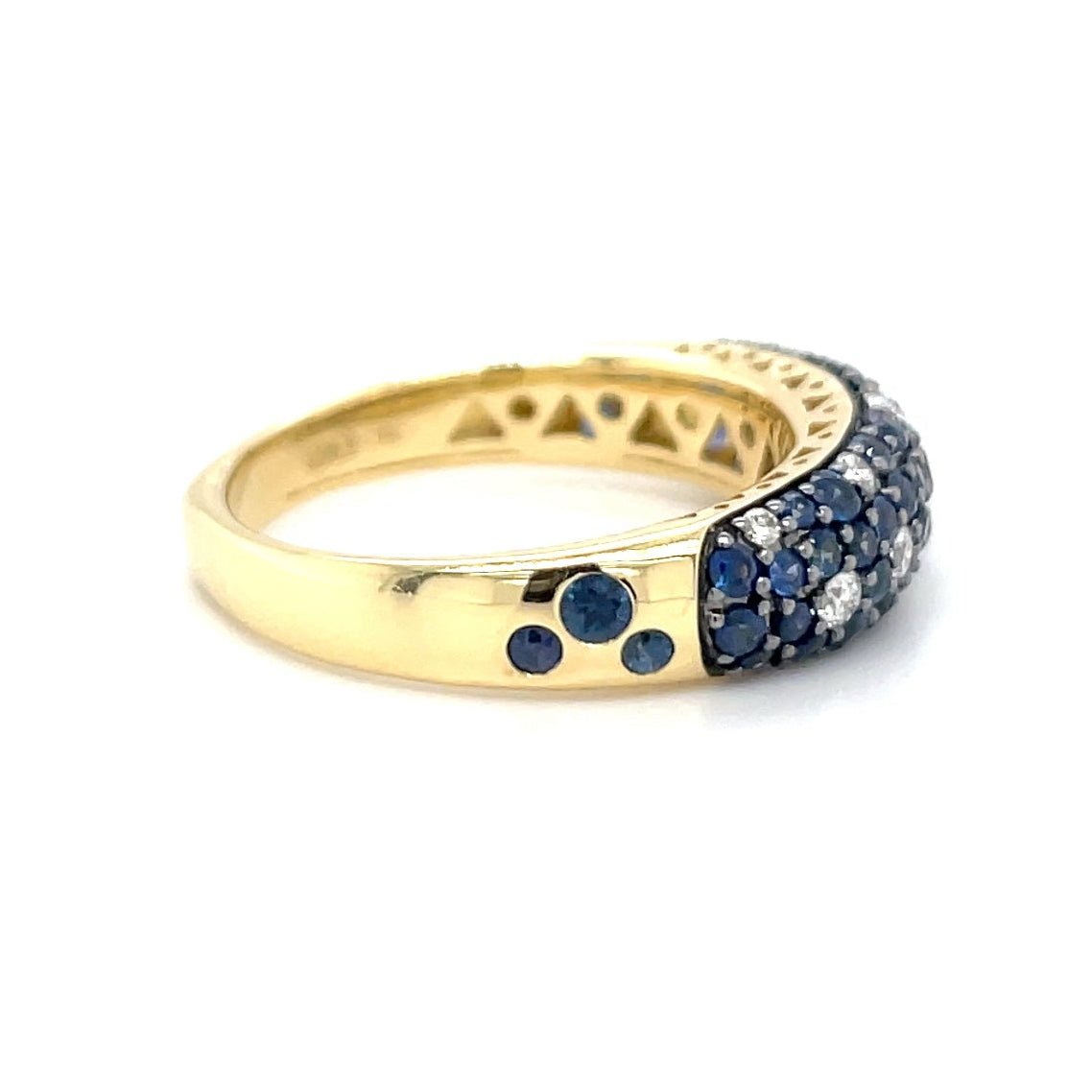 18kt geelgouden Ponte Vecchio ring bezet met saffier en diamant