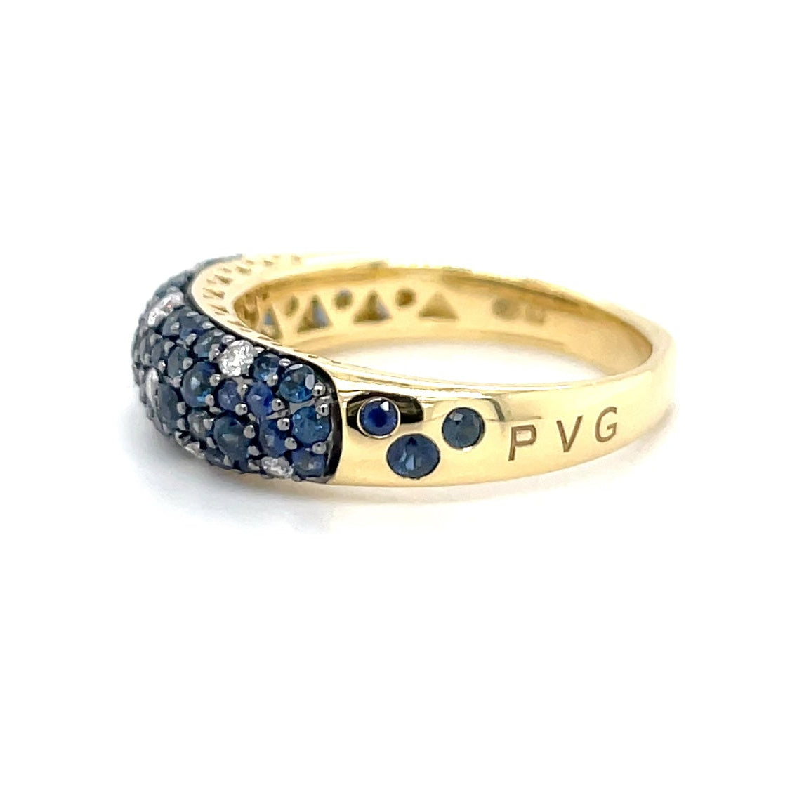 18kt geelgouden Ponte Vecchio ring bezet met saffier en diamant