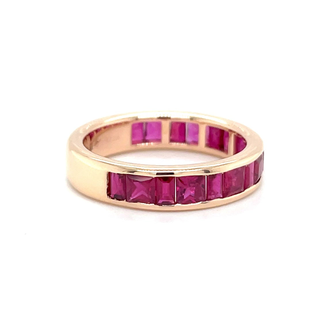18kt rosegouden alliance ring rails bezet met robijn
