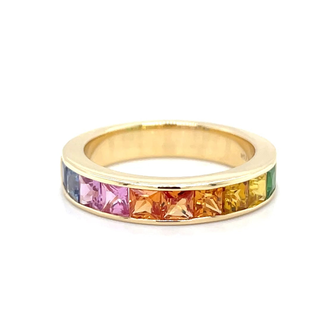 18kt geelgouden ring bezet met multicolor saffieren