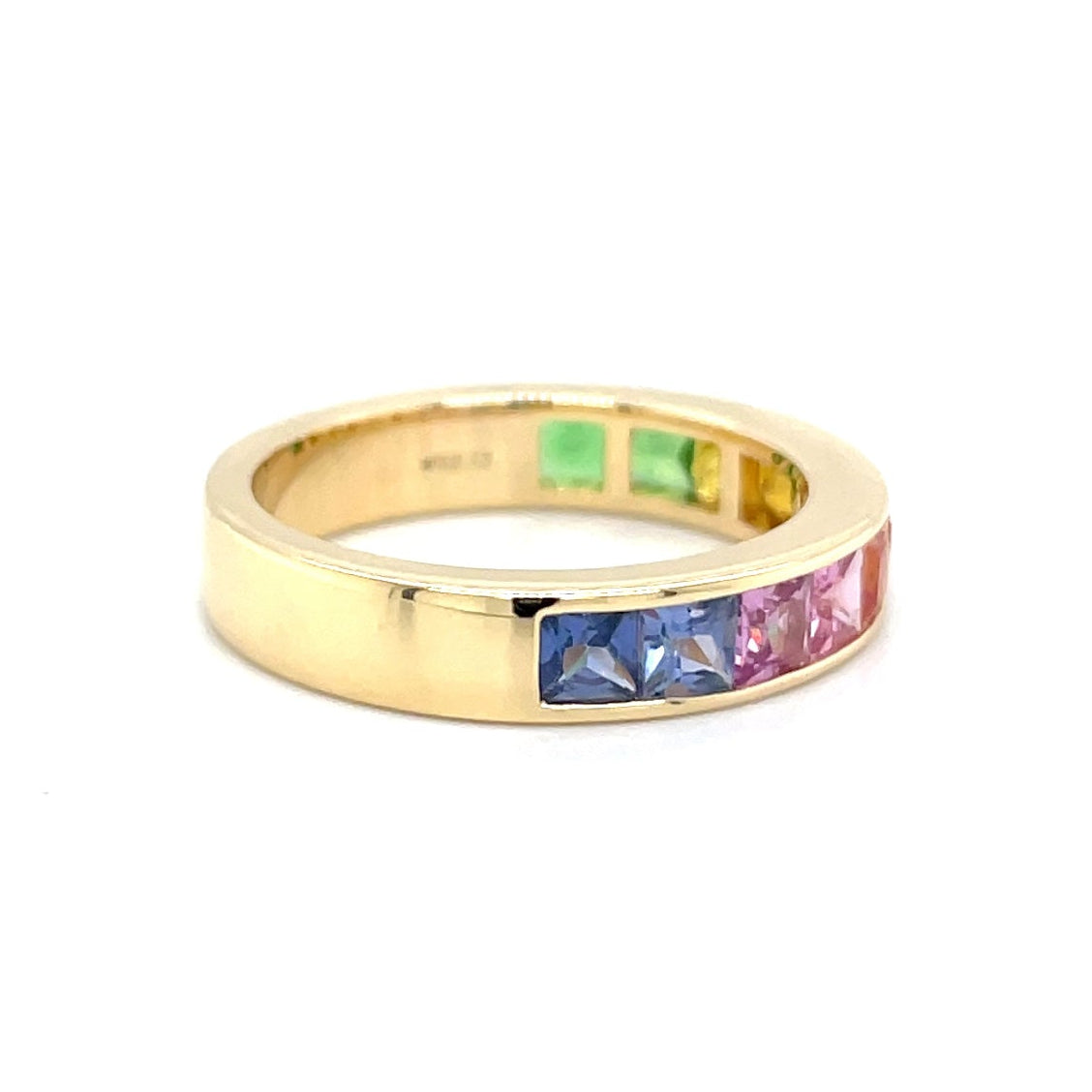 18kt geelgouden ring bezet met multicolor saffieren