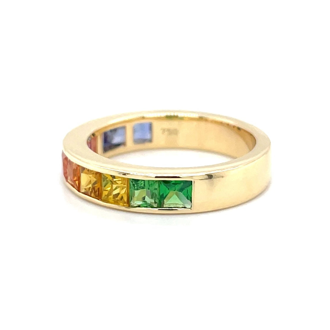 18kt geelgouden ring bezet met multicolor saffieren