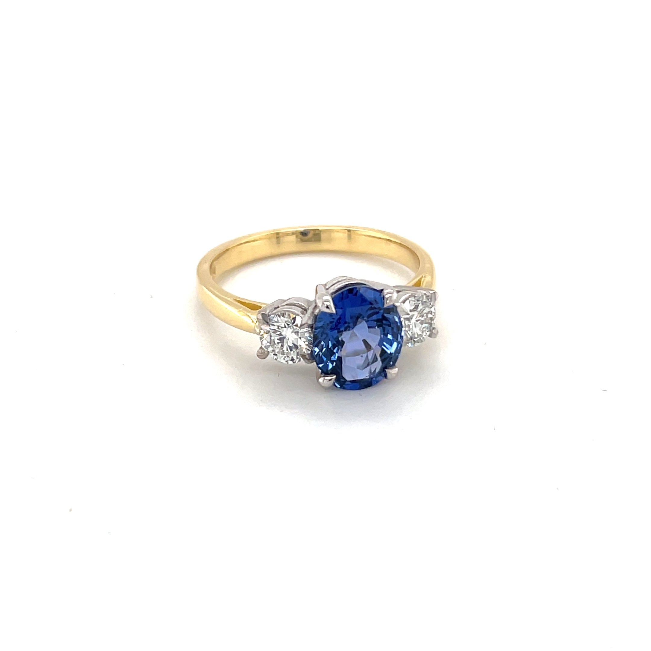 BAGUE EN OR JAUNE ET BLANC 18KT AVEC SAPHIR BLEU ROYAL ET DIAMANT